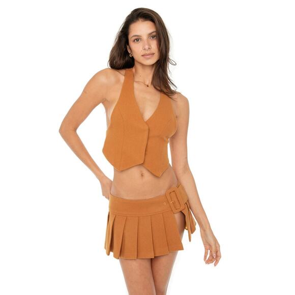 Are You Am I Kess Wool Blend Mini Skirt - Zero/0 Saffron - Picture 1 of 6